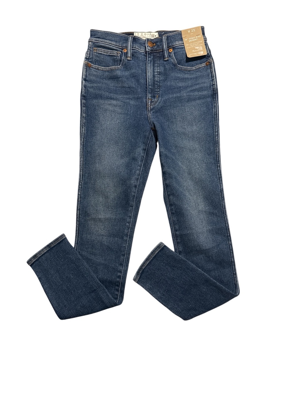 Madewell- Womenโs 10โ high Rise Skinny Jean in Blue Denim